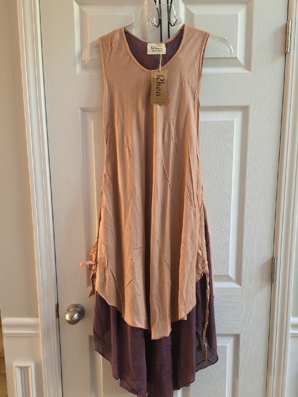 Rhea Costa Peach Overlay High-Low Dress with Plum Layer